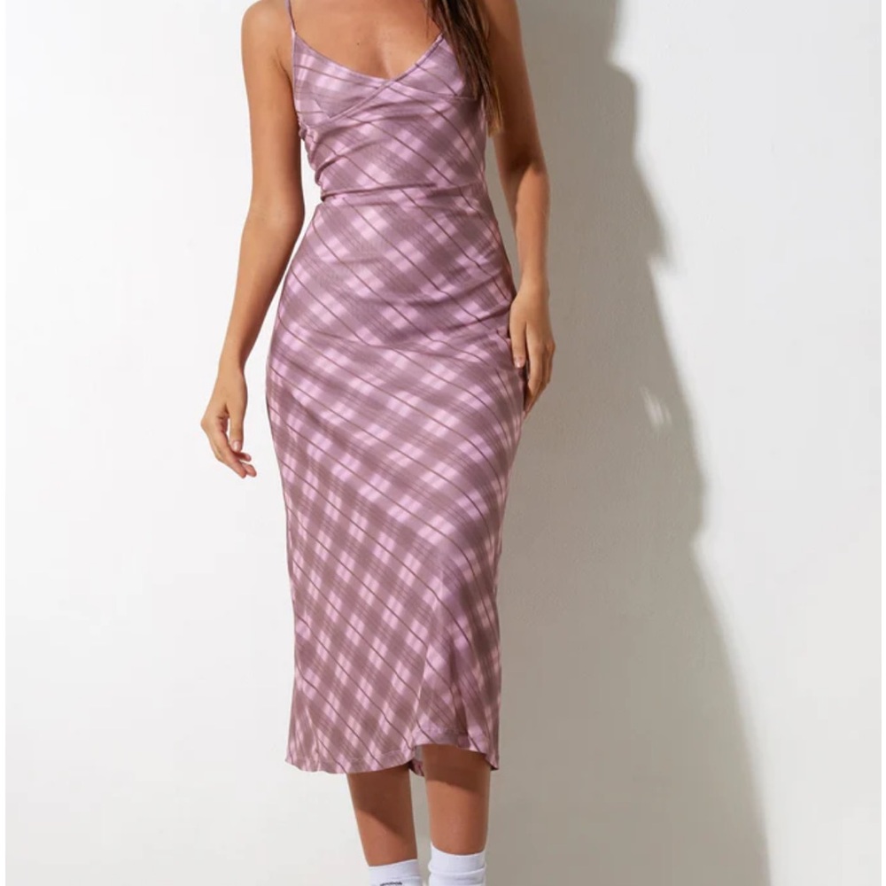 Kalana Midi Dress In Pink Blurred Check Plaid